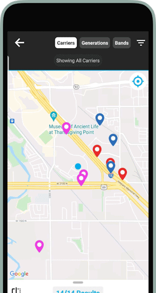 Cell LinQ smartphone app Tower Map screen