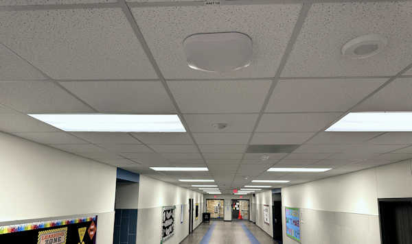 Top Signal EDGE dome antenna in Killeen Independent School District school hallway