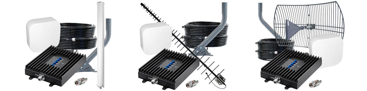 Rural SureCall Professional cell phone signal booster kits with omni, LPDA, and parabolic dish antennas from Powerful Signal