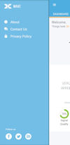 Side (“hamburger”) menu Nextivity CEL-FI WAVE smartphone app hamburger menu