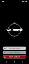 weBoost smartphone app Log in screen (Android)