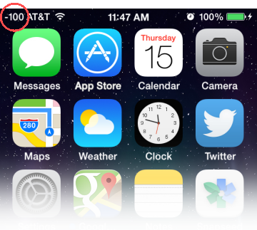 iPhone with dBm displayed in the Status bar (iOS 10 or earlier) iPhone with dBm displayed in the Status bar (iOS 10 or earlier)