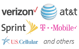 Carrier logos for Verizon, AT&T, Sprint, T‑Mobile, U.S. Cellular